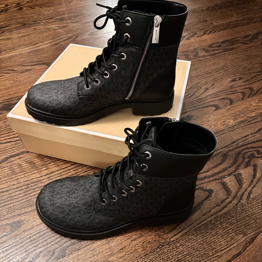 Michael Kors Black and Gray Combat Boots